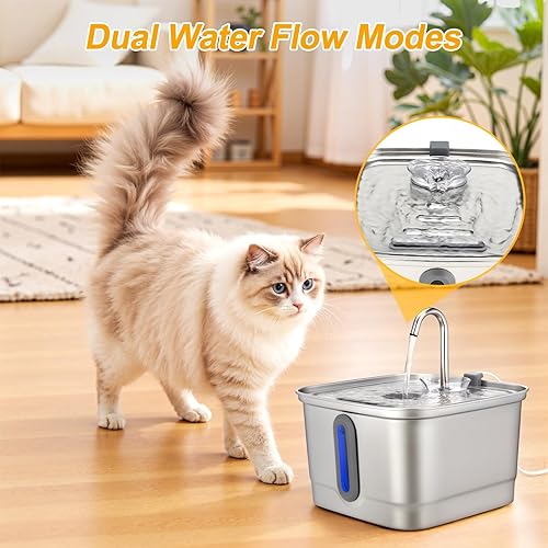 Miniatura 4 de Fuente de agua de acero inoxidable para gatos, fuente automática de agua para mascotas de 101 oz3 L, fuente de agua para perros con filtros de