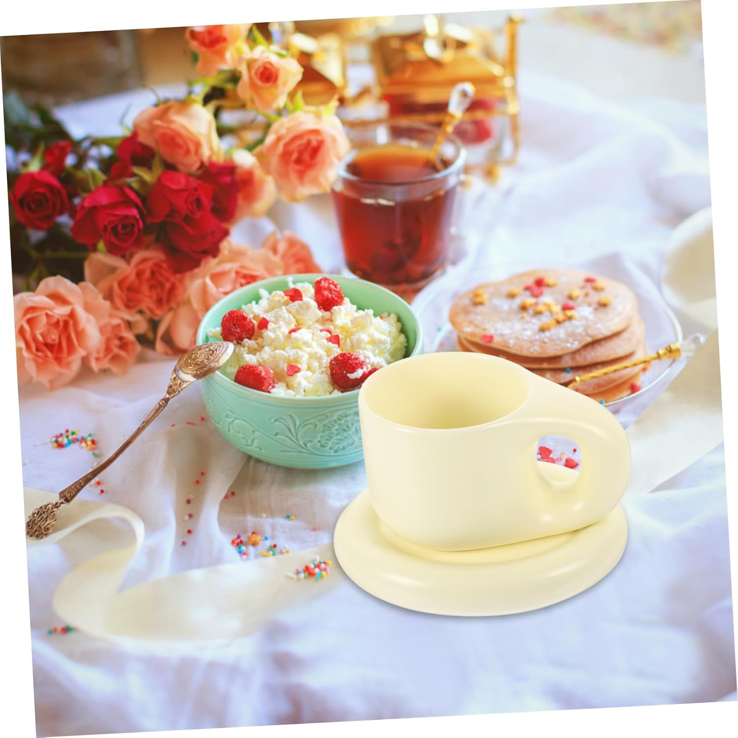 Ciieeo Big Belly Mug Large White Coffee Mug Fat Handle Hot Drinks Nordic Style Tea Cup