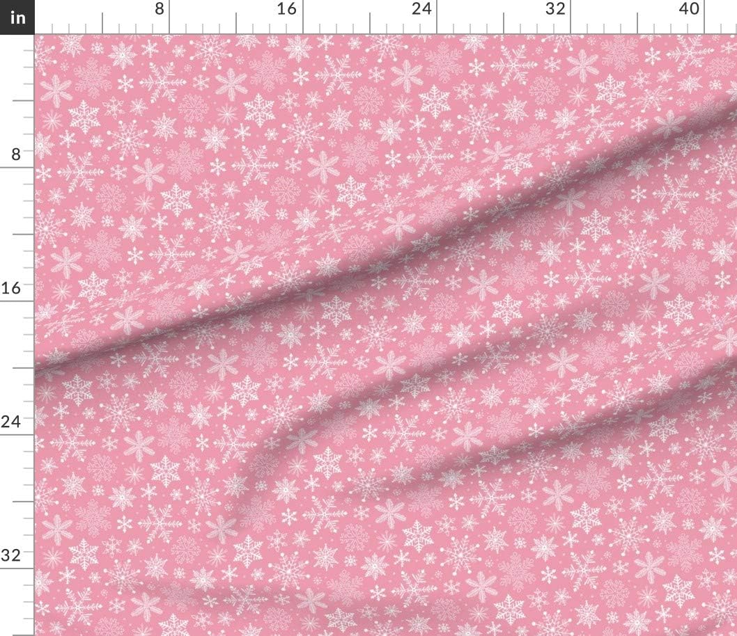 Spoonflower Fabric - Snowflakes Christmas Pink Holidays Winter Snowflake Xmas Printed on Cotton Poplin Fabric by The Yard - Sewing Shirting Quilting Dresses Apparel Crafts