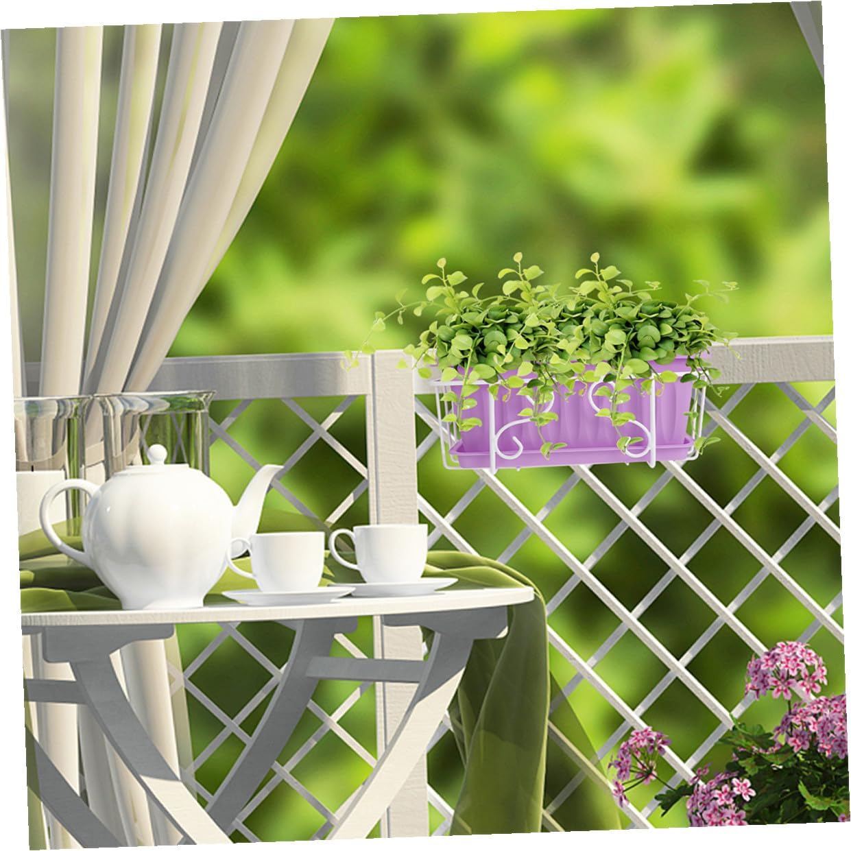 Rectangular Vegetable Planter Pot with Tray and White Iron Bracket, Medium Hanging Window Box Planter for Balcony Garden and Outdoor Vegetable Growing