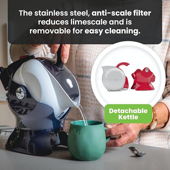 Uccello Electric Safety Kettle | Black Tipper Base Included | Effortless Pour Every Time | Daily Living Drinking Aid For Disabled and Seniors | 1.5 Liters | Black and White