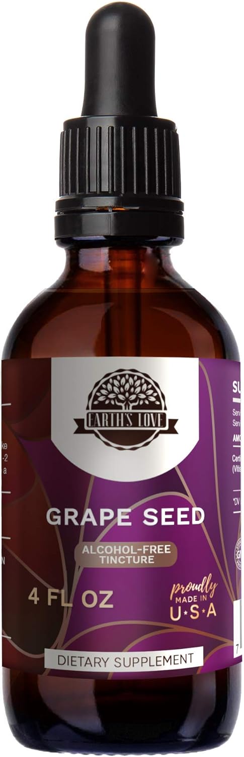 HerbEra Earth's Love - Grape Seed Alcohol-Free Herbal Extract Tincture, Super-Concentrated Grape (Vitis Vinifera) Dried Seed (4 Fl Oz)