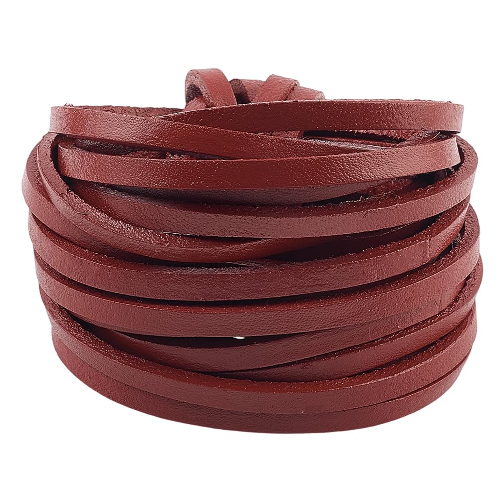 GORGECRAFT 5mx5mm Real Leather Craft Lace Strips Saddle Brown Flat Genuine Leather Cord String 3mm Thick Full Grain Cowhide Braiding Thread Rope for Jewelry Making Braiding Bracelets Key Chains