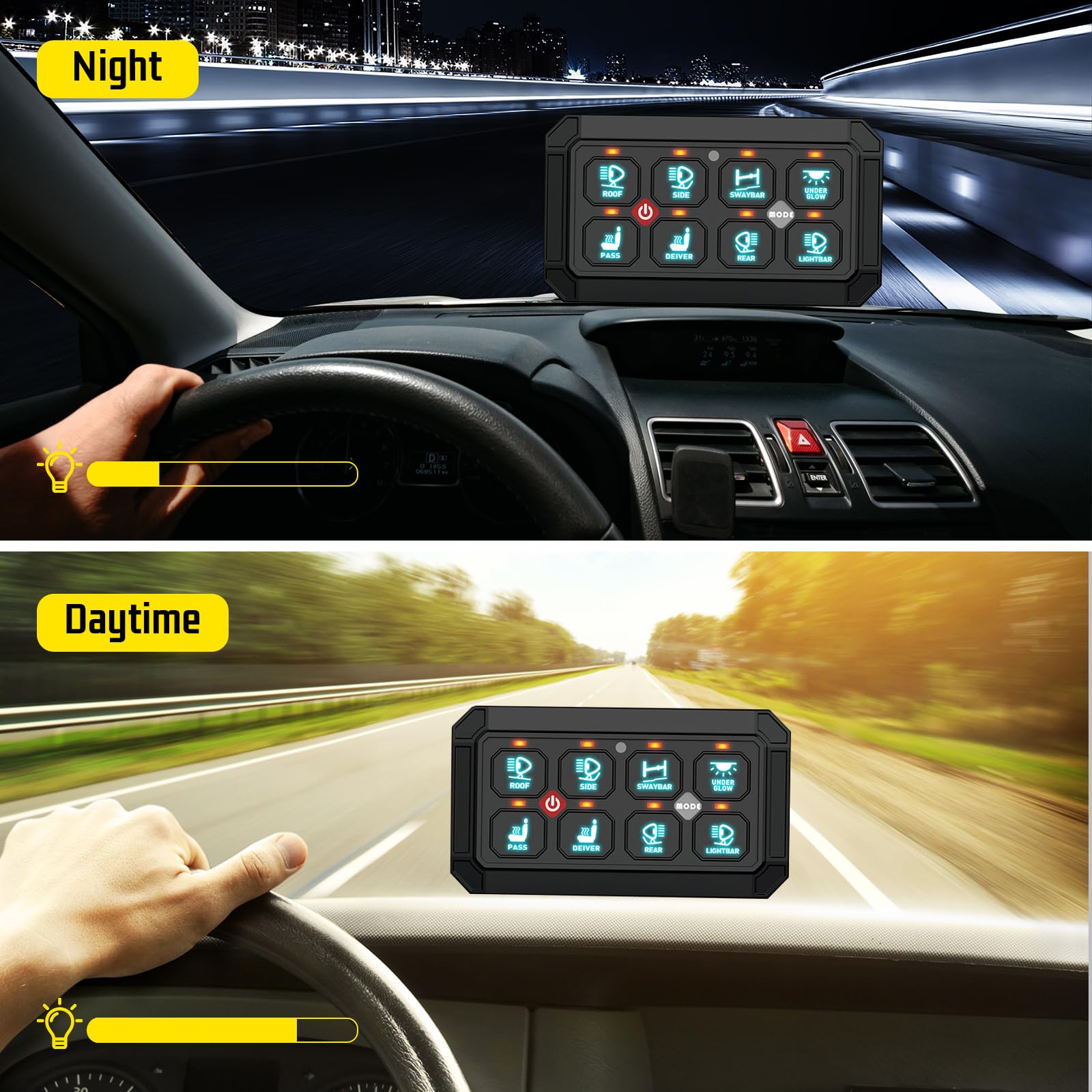 8 Gang Schalter Panel 12V/24V, Universal Circuit Control Relais System | Smart Schaltpanel Kit, Dimmbar LED Touch Schalter Panele RGB Sieben Farbe für Auto LKW Wohnmobile Boot UTV SUV