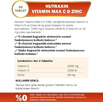 Nutraxin Vitamin Max C-D-Zinc 60 Tablet (2 paketi)