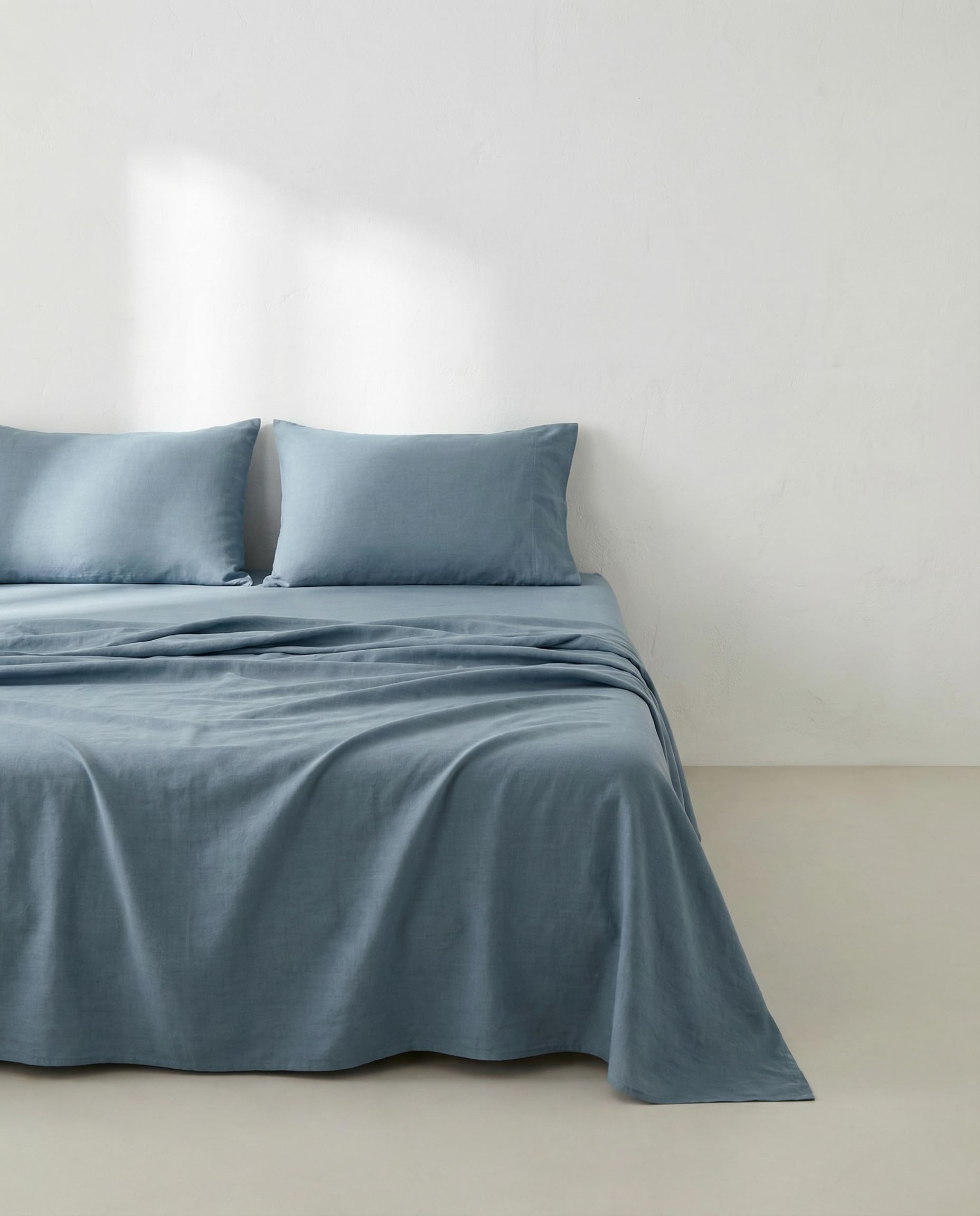 GAMUSI Set di lenzuola per letto da 180 x 190/200, 100% cotone, 4 pezzi, traspirante, morbido, colore acqua