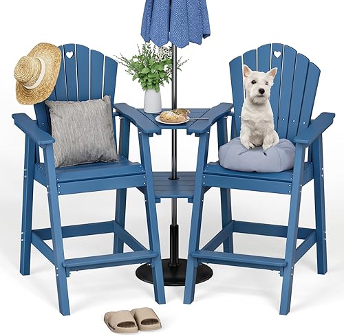 Adirondack - Juego de 2 sillas de patio al aire libre de polietileno de alta densidad con bandejas de conexión dobles, silla Adirondack moderna,