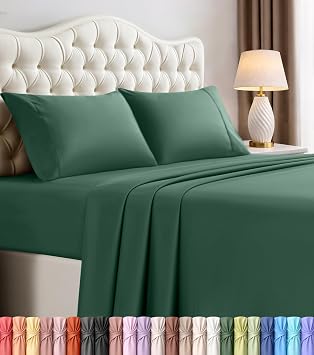 Queen Sheets Set, 4 Pieces 16" Deep Pocket Bed Sheets, Emerald Green | Extra Soft Bedsheet Set, Comfy & Breathable Cooling Sheets, Wrinkle & Fade Resistant, Fitted Sheet, Flat Sheet, 2 Pillowcases