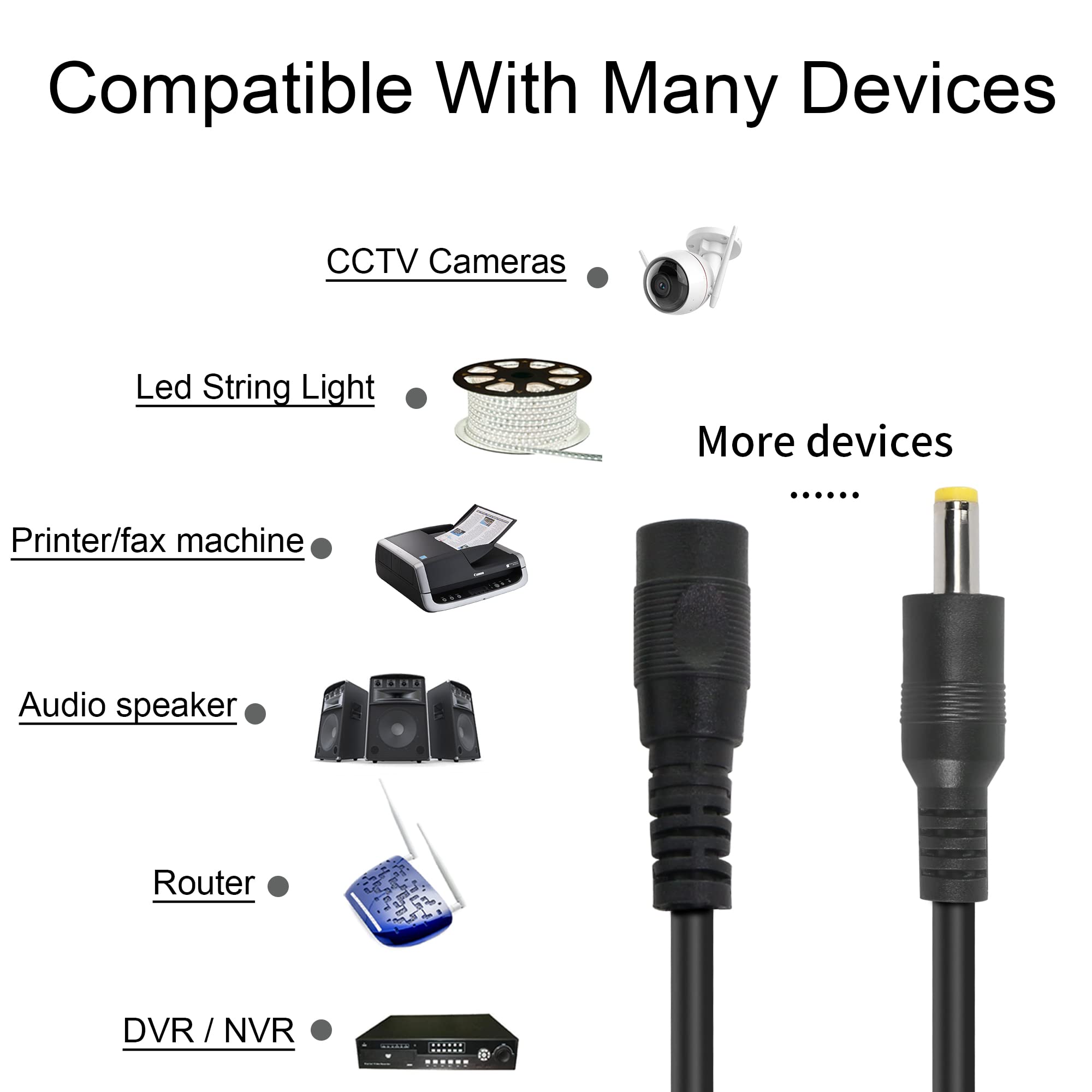 Cavo Prolunga Alimentazione DC 3 Metri - Compatibile Con CCTV, LED, Router, 12V 2A, Connettore 5.5x2.1mm