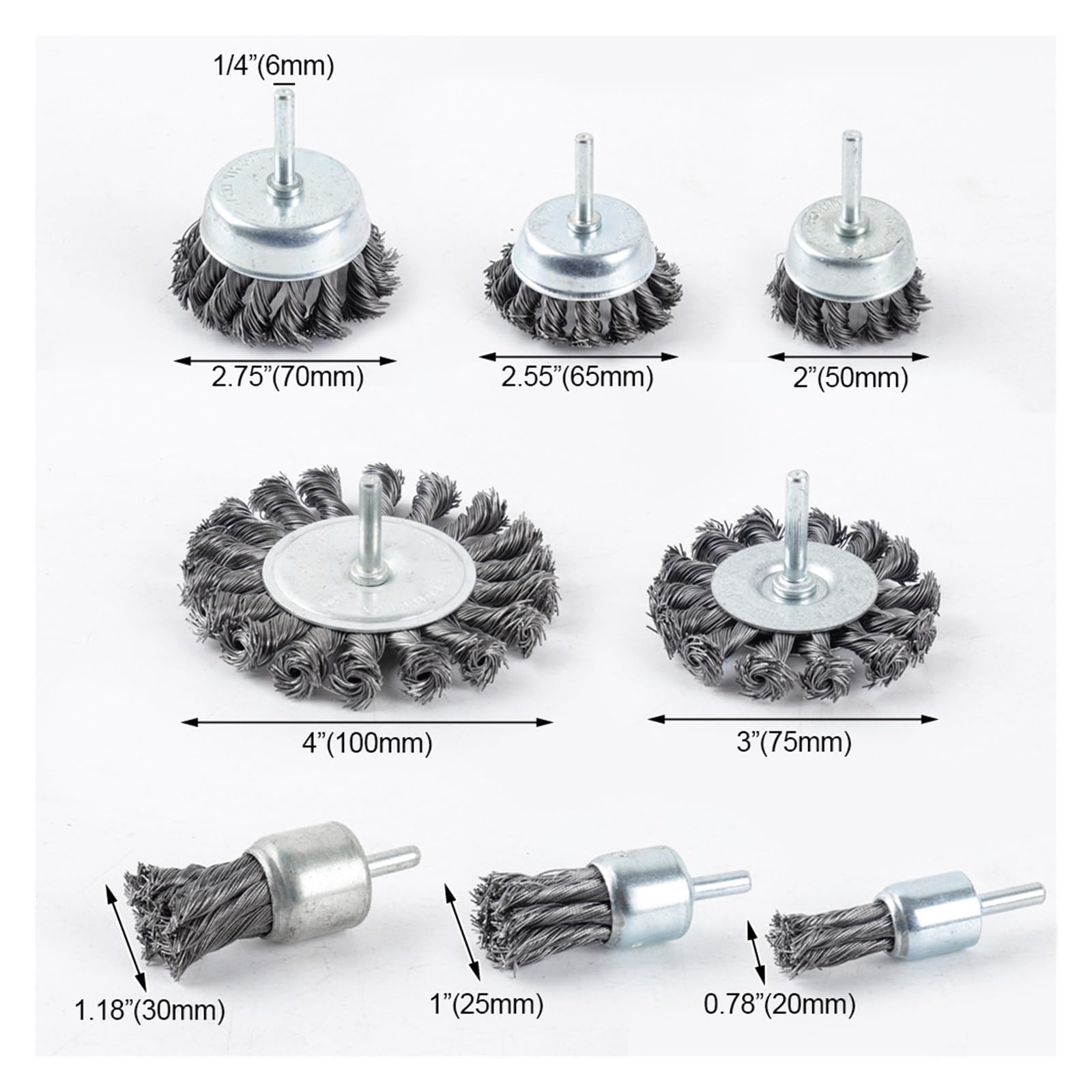 szczotka druciana do wiertarki, 8PC Twist Knotted Wire Wheel Cup Brush End Brush do wiertarki montowanej na trzonku 6mm Metal Brush