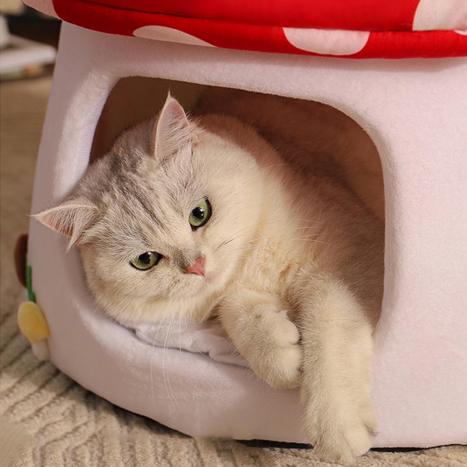 Cama de dormir para gatos – Cama para mascotas en forma de hongo | Cama de dormir y cálida, tienda de campaña para mascotas pequeñas, gatos y cachorros | Tienda Cálida Acogedora Cuevas Camas Suave Felpa Nidos Calentita Para Perros Pequeños Gatos Cachorros