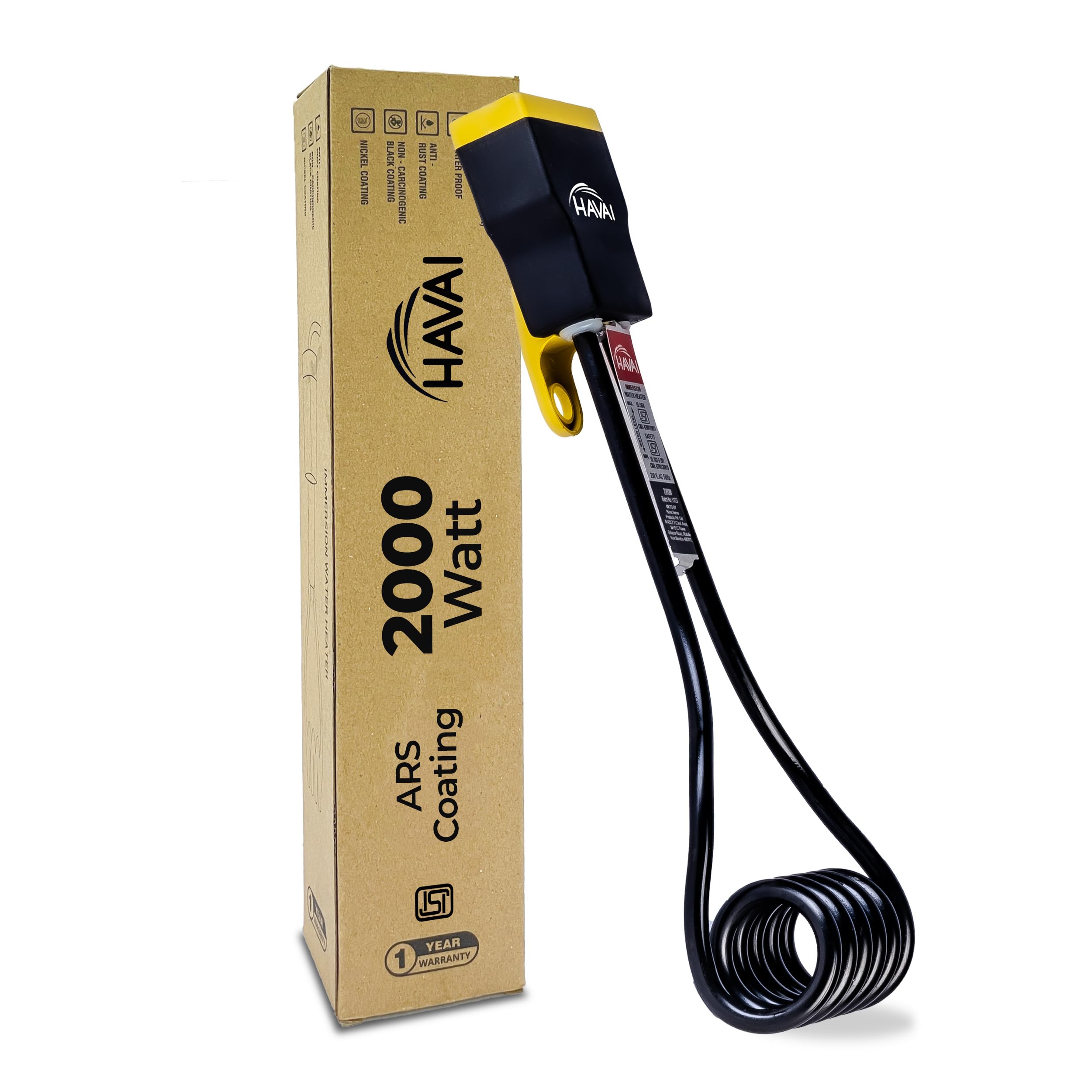 HAVAI Immersion Rod with ARS Coating | Rust-Resistant & Waterproof | Salt Water Protection | ISI Certified | Flat Yellow Handle | 1-Year Replacement Warranty (2000W) (B0DCBL1M8L) Amazon Price History, Amazon Price Tracker