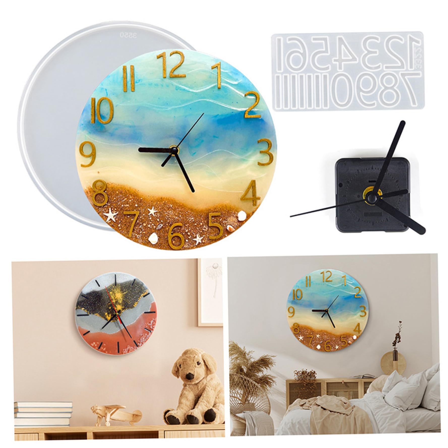 Jorzer Kit D'horloge en Résine 5 Pièces Grands Chiffres Arabes en Silicone Moules D'horloge Bricolage pour Horloge en Résine époxy Moule en Résine avec Mouvement pour Décoration Murale
