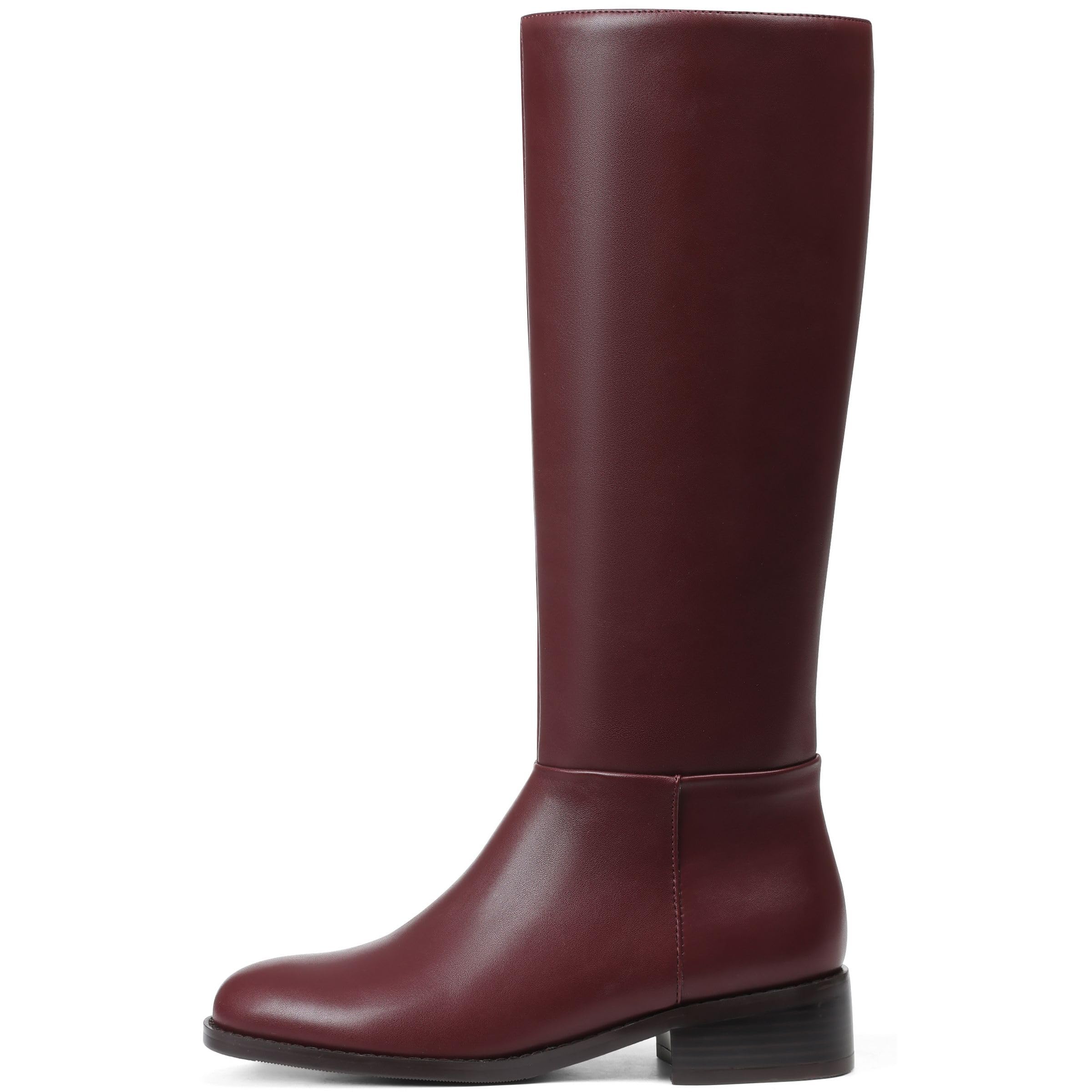 Mattiventon Knee High Boots Women Fashion Long Tall Boots with Round Toe Low Heel Side Zip Stretch Riding