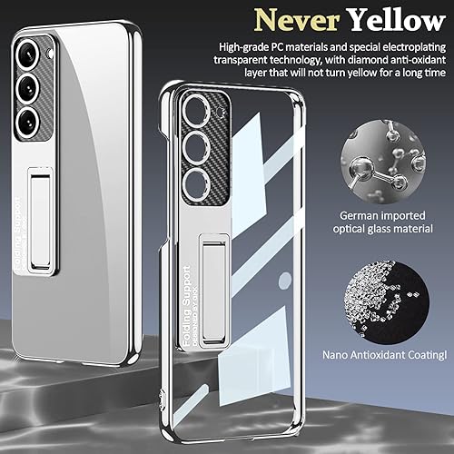 Miniatura 3 de Miimall Funda transparente compatible con Samsung Galaxy S23 Plus, S23+ con soporte y marco delgado de galvanoplastia, funda protectora transparente