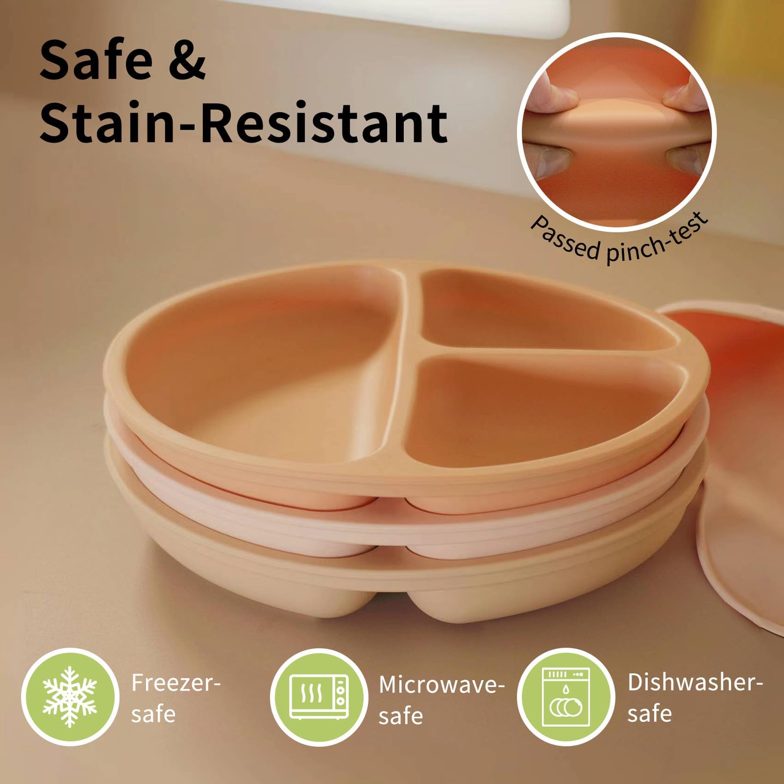 Lot de 3 assiette ventouse pour bébé - Antidérapantes assiette bebe - Pour les tout-petits et l'auto-alimentation - Sans BPA - Passe au lave-vaisselle et au micro-ondes, BB001