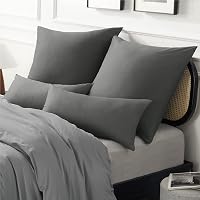 Bedsure set 2 fețe de pernă din bumbac cu fermoar 40 x 80 cm gri antracit respirabile durabile Oeko-Tex 9