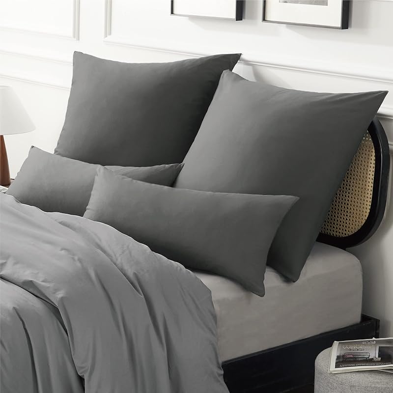 Bedsure set 2 fețe de pernă din bumbac cu fermoar 40 x 80 cm gri antracit respirabile durabile Oeko-Tex