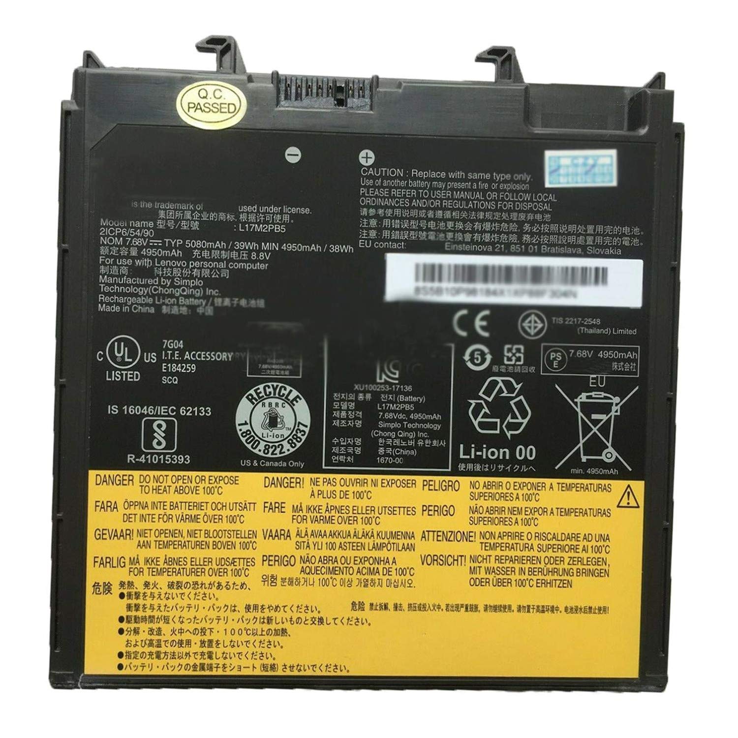 Hubei 7.68V 39Wh 5080mAh L17M2PB5 L17L2PB5 bateria zamienna do V330-14IKB 15 2Icp6 / 55/90 Series
