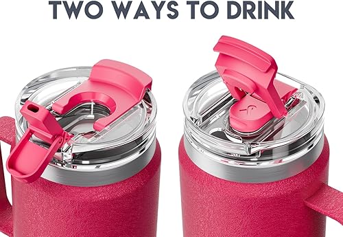 Miniatura 166 de Meoky Vaso de 32 onzas con asa, vaso aislado con tapa y popote, taza de viaje de acero inoxidable, 100% a prueba de fugas, mantiene el frío durante