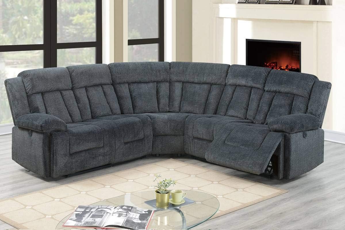 Elche Power Motion Sectional Sofa Set Upholstered in Grey Chenille