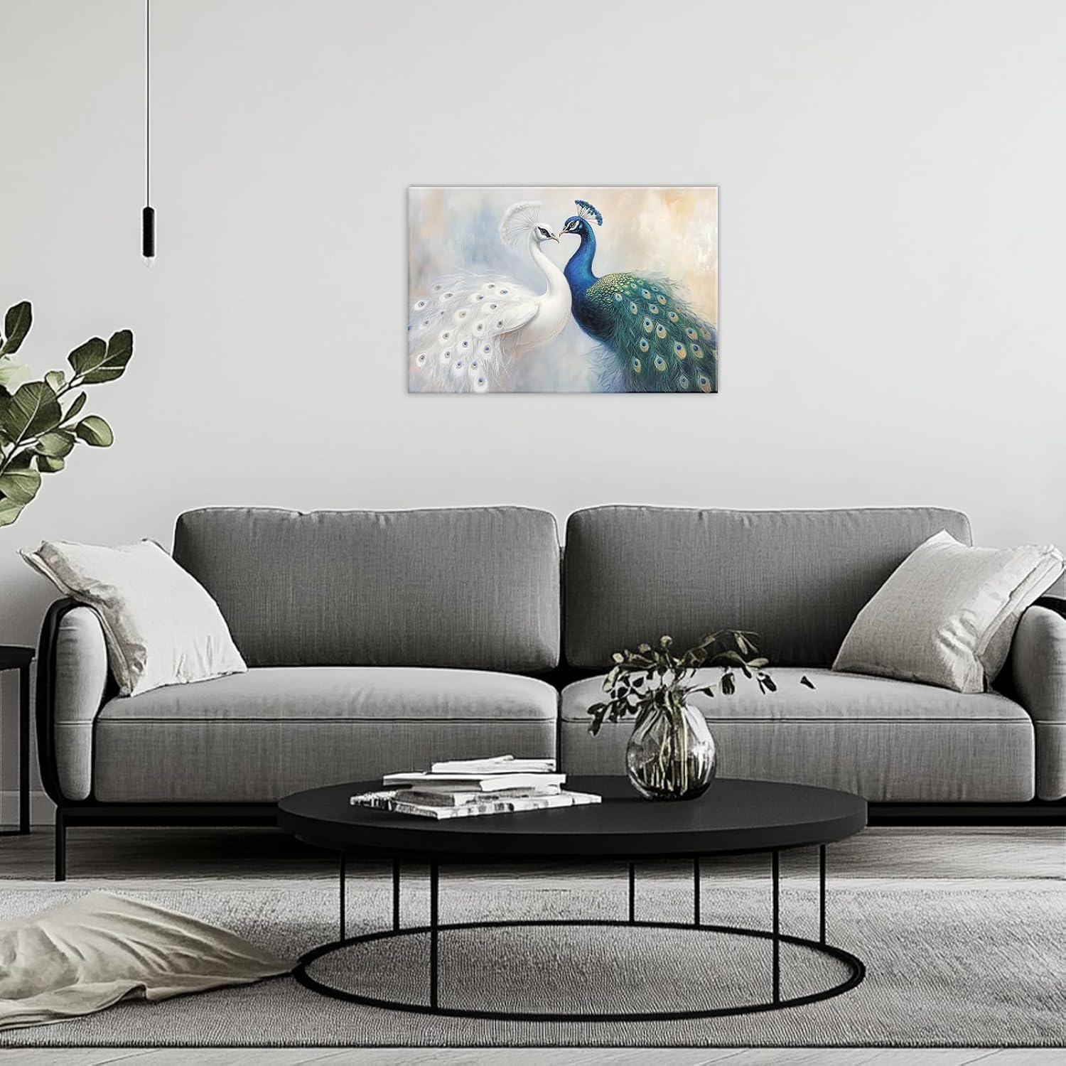 GLOKAKA Peacock Canvas Wall Art Blue White Peacock Pictures Couple Peacock Art Poster Abstract Animal Painting Modern Home Decoration for Living Room Bedroom(Artwork-1,12"x18")