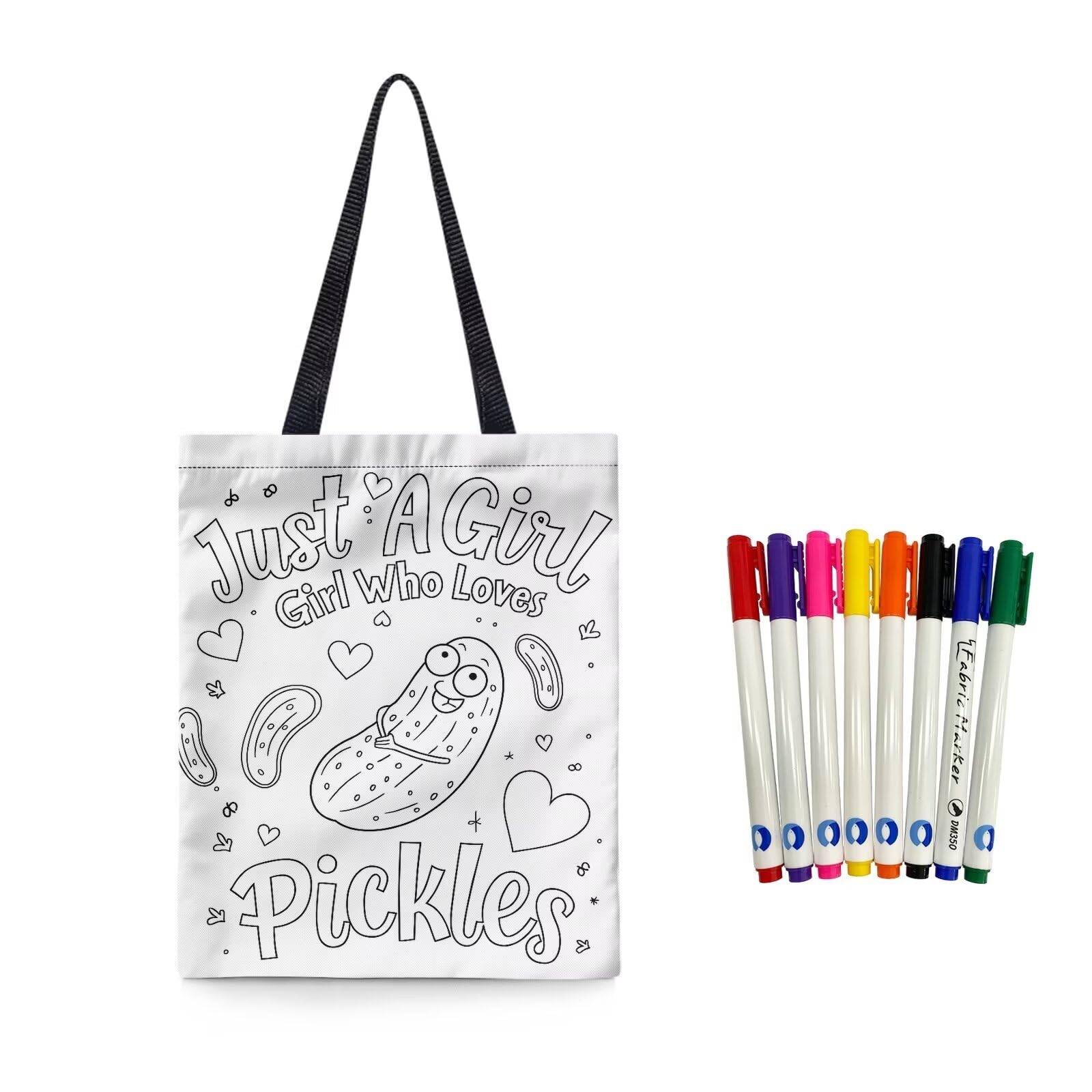 Fkwergsy Pickle Pattern Tote Bag for Coloring with Markers Color Your Own Blank Canvas Tote Bag Small Shopping Bags Arts and Crafts for Decor Pickle Day Supplies