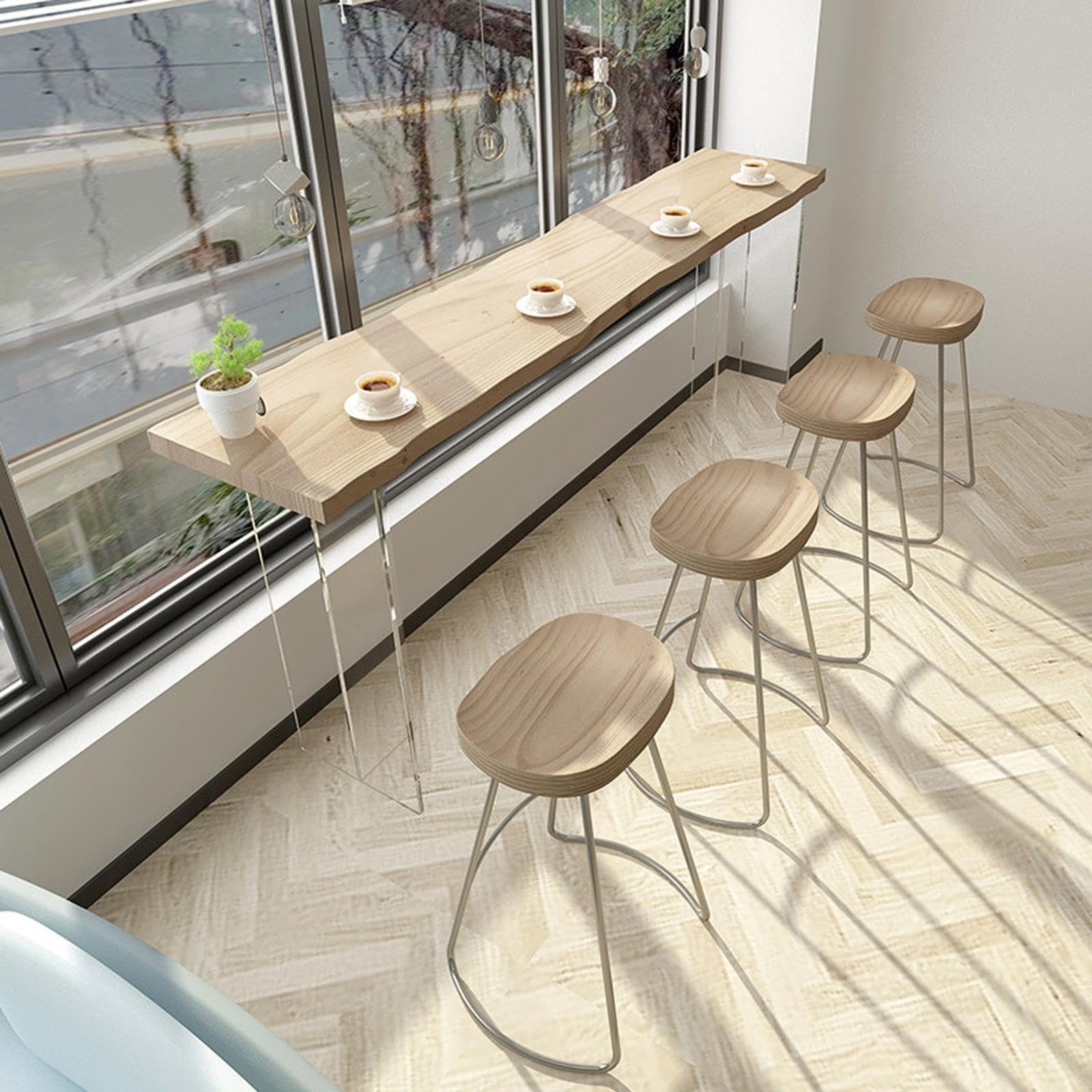 Table de Bar en Bois Massif avec Pieds en Acrylique Transparent