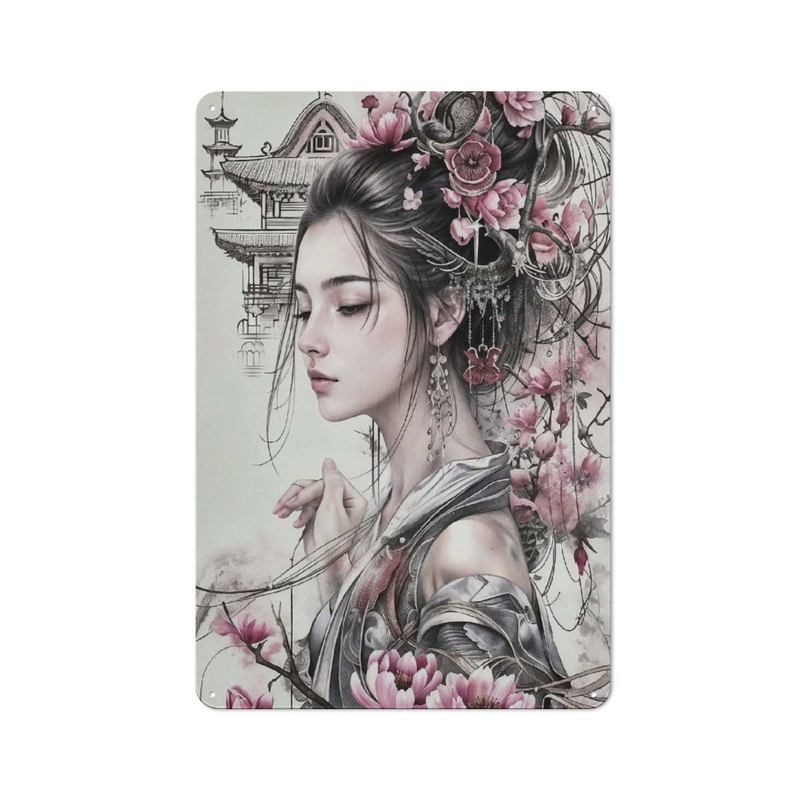 Junmoney Style-11 Geisha Japanese Tin Sign 30X20cm For Workshop Wall, Vintage Wall Decor, For Metal Sign Collectors, For Garage And Workshop Walls