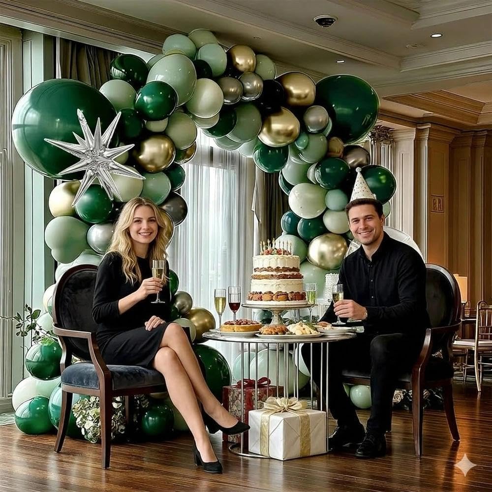 Emerald Green Gold Balloons Dark Green Silver Gold Balloon Arch Dusty Green Balloon Garland Kit for Graduation Birthday Wedding Anniversary Party Decorations