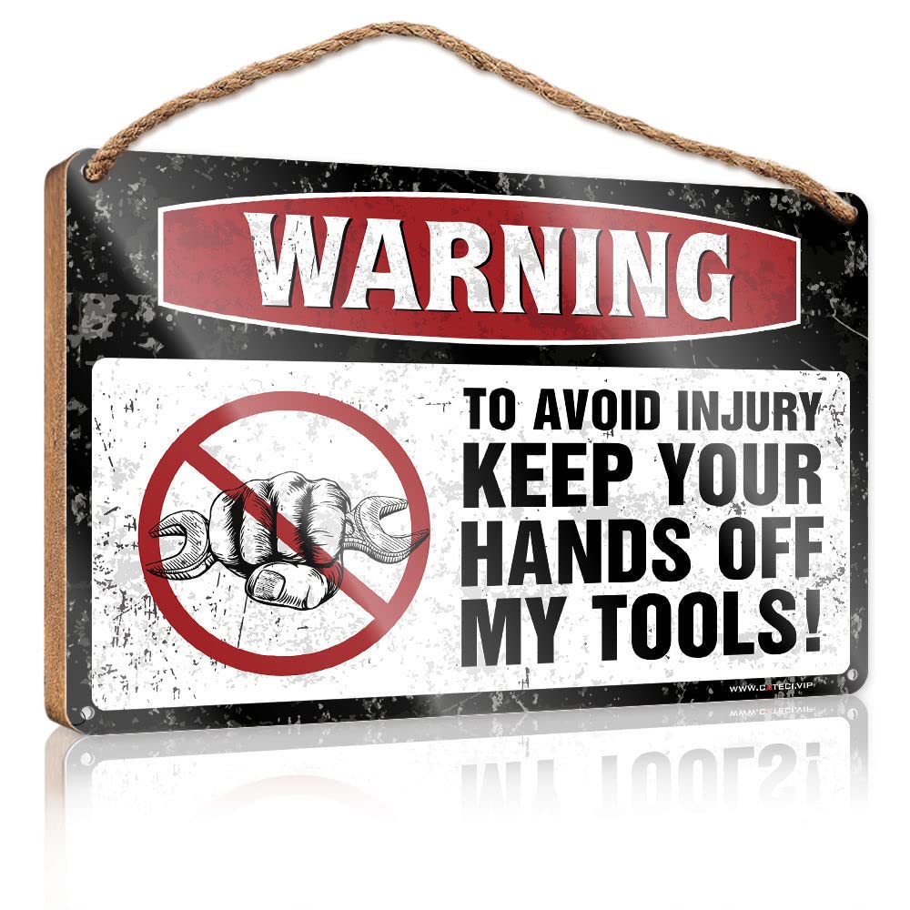 FRINTOXA Funny Wooden Signs Warning To Avoid Injury Keep Your Hands Off My Tools ! Wooden Sign(20X30CM)