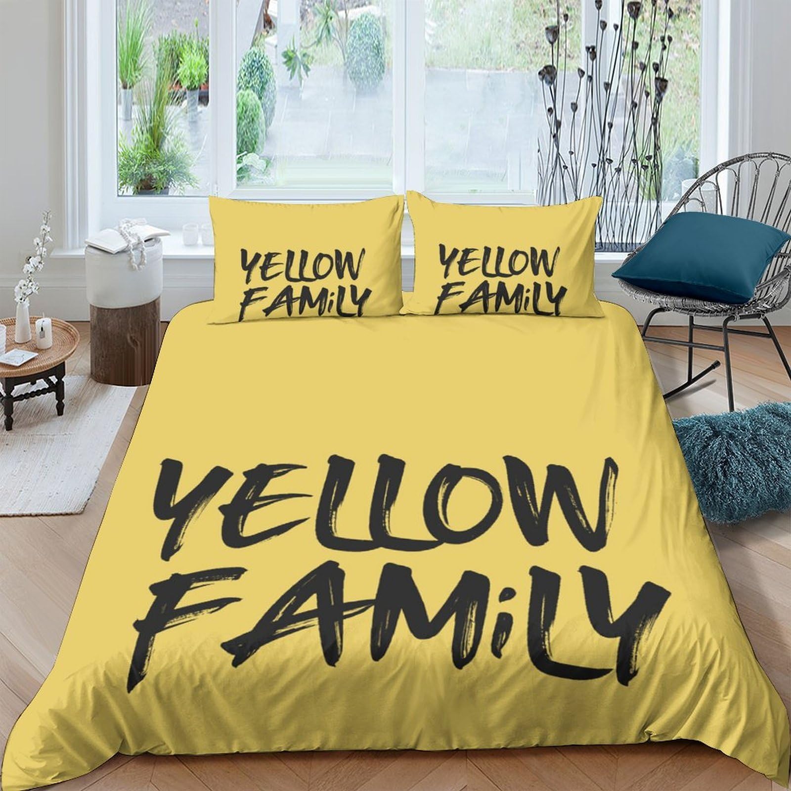 Ctjqhvkz Style-8 3D Printed Yellow Family Fitted Sheet Microfiber Soft Anti-Slip Modern Typography Bed Cover For Bedroom Guest Room Decor Single（135X200cm）