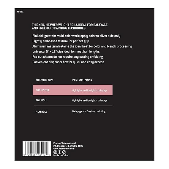 Fromm Pop Up Hair Foils, Light Pink Foils, Cosmetology Supplies, Hairstylist Essentials, Lightweight, Ideal for Highlighting and Coloring, Precut, 5 x 11, 500 Foil Sheets