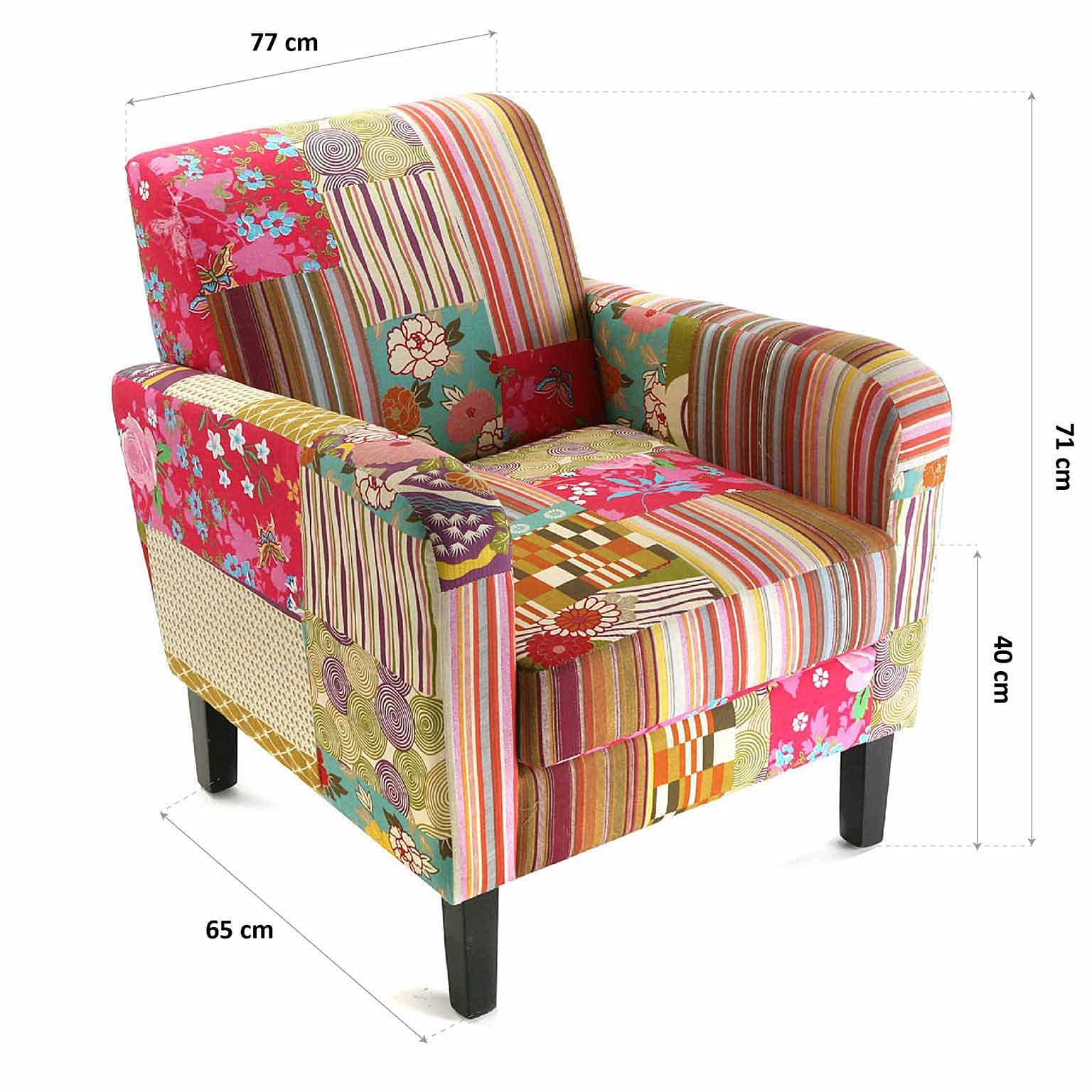 Versa Pink Patchwork Sessel für Wohnzimmer, Schlafzimmer oder Esszimmer, bequemer und Anderer Sessel, mit Armlehnen, Maßnahmen (H x L x B) 71 x 77 x 65 cm, Baumwolle und Holz, Farbe: Rosa