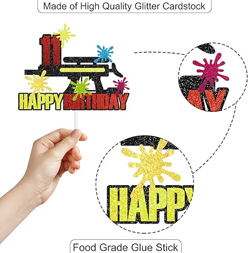 Miniatura 3 de Decoración de pastel de paintball para cumpleaños número 11, decoración de juego militar de Airsoft, fiesta de cumpleaños para niños y niñas,