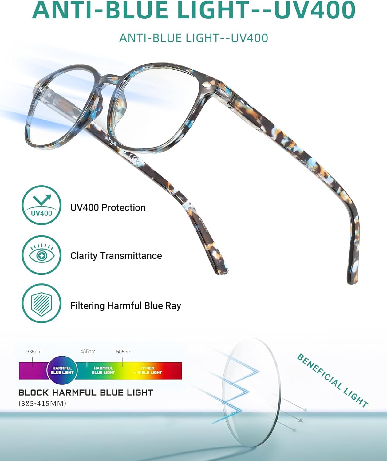 5 Pack Reading Glasses For Women, Blue Light Blocking Computer Reader Spring Hinge Eyeglasses - Image 4