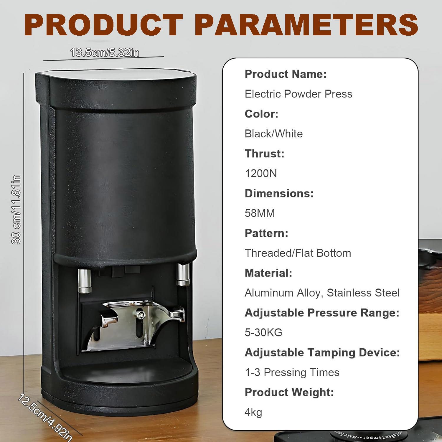 Prensador Automático de Café, Prensador Eléctrico Profesional de 58 mm, Prensador de Espresso para Baristas, Prensadores Automáticos Profesionales para Espresso. Black-Threaded