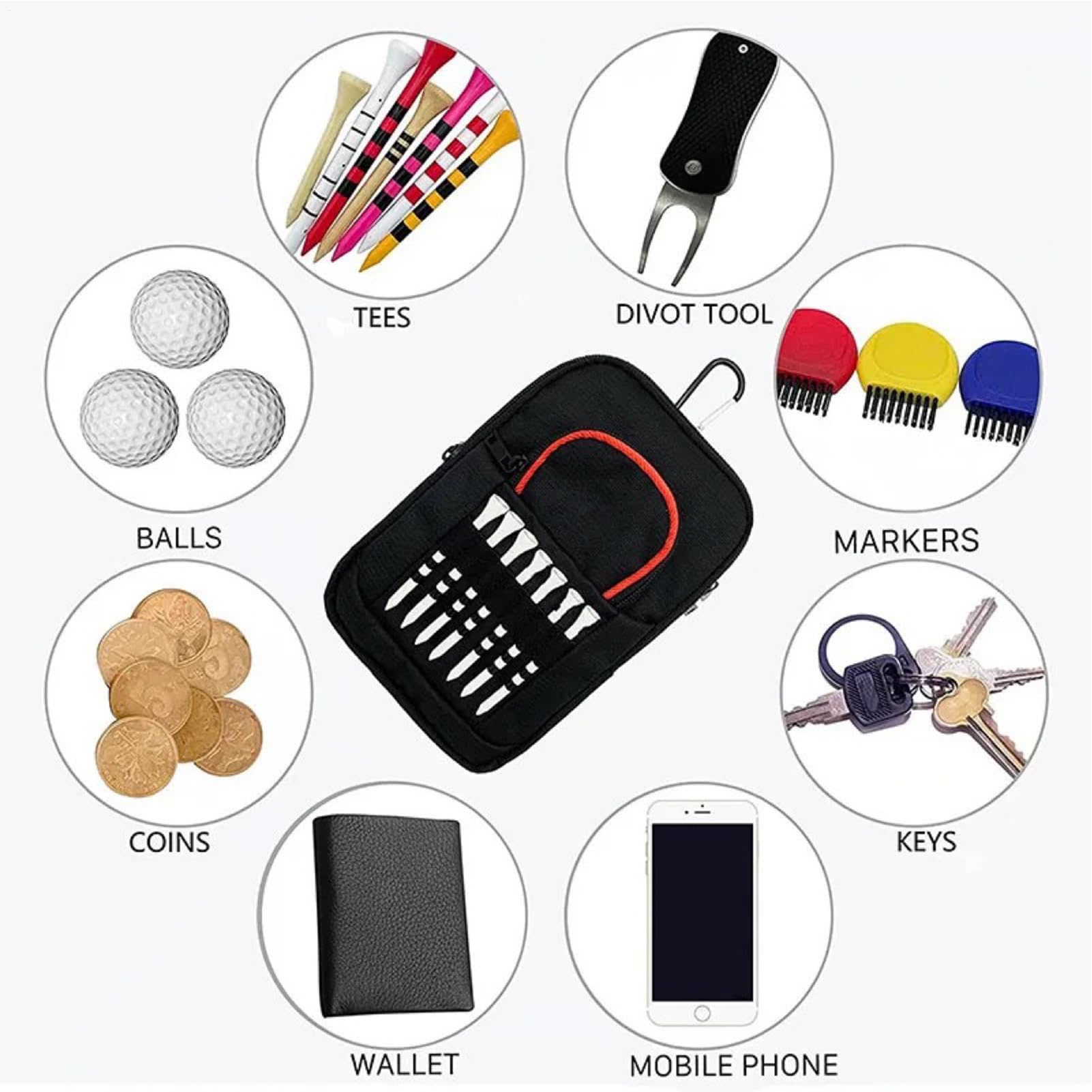 Golfball Speicher - Kompaktes Accessoire Organizer Bag | Leichter wasserdichte Golfbeutel mit Reißverschluss für einfache T -Shirt und Ballzugang, ideal für Männer und Frauen während des Spielspiels,
