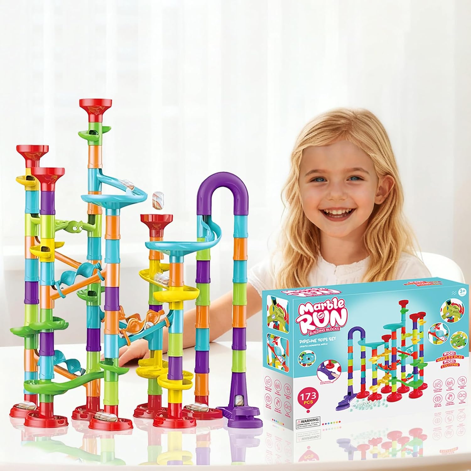 Marble Run Set - 173 Pcs STEM Learning Toy for Kids 4-8 Track, Race Tracks for Kids, Marble Tower, Construction Building Blocks Toys(G47)