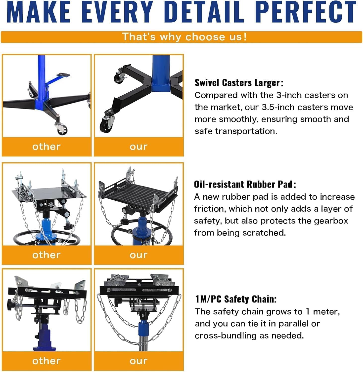 Transmission Jack, (3/5 T) 1322 LBS Capacity 2 Stage Adjustable Hydraulic Telescopic Transmission Jack with Foot Pedal, 33.5 in-69 in High Lift and 360° Swivel Wheel, Garage/Shop Lift Hoist, Blue