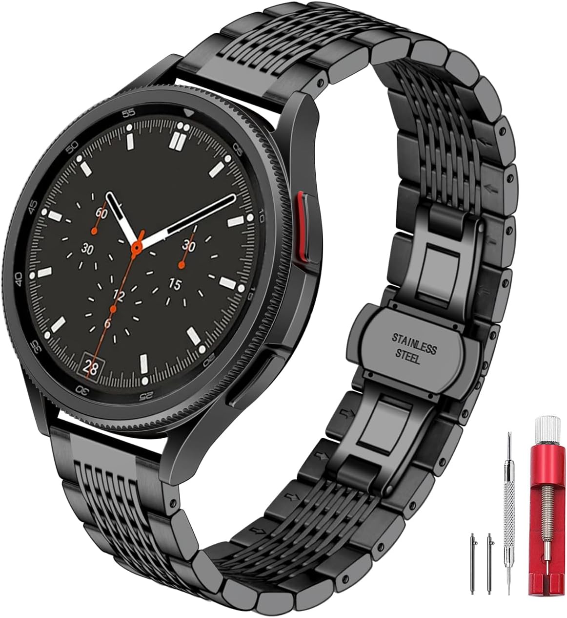 Hstrap Metal Watch Band Compatible with Samsung Galaxy Watch 6 Classic 47mm 43mm Samsung Watch 6/5/4 Bands 40mm 44mm/Galaxy Watch 5 Pro 45mm, 20mm Solid Mesh Strap Replacement Bracelet for Men Women