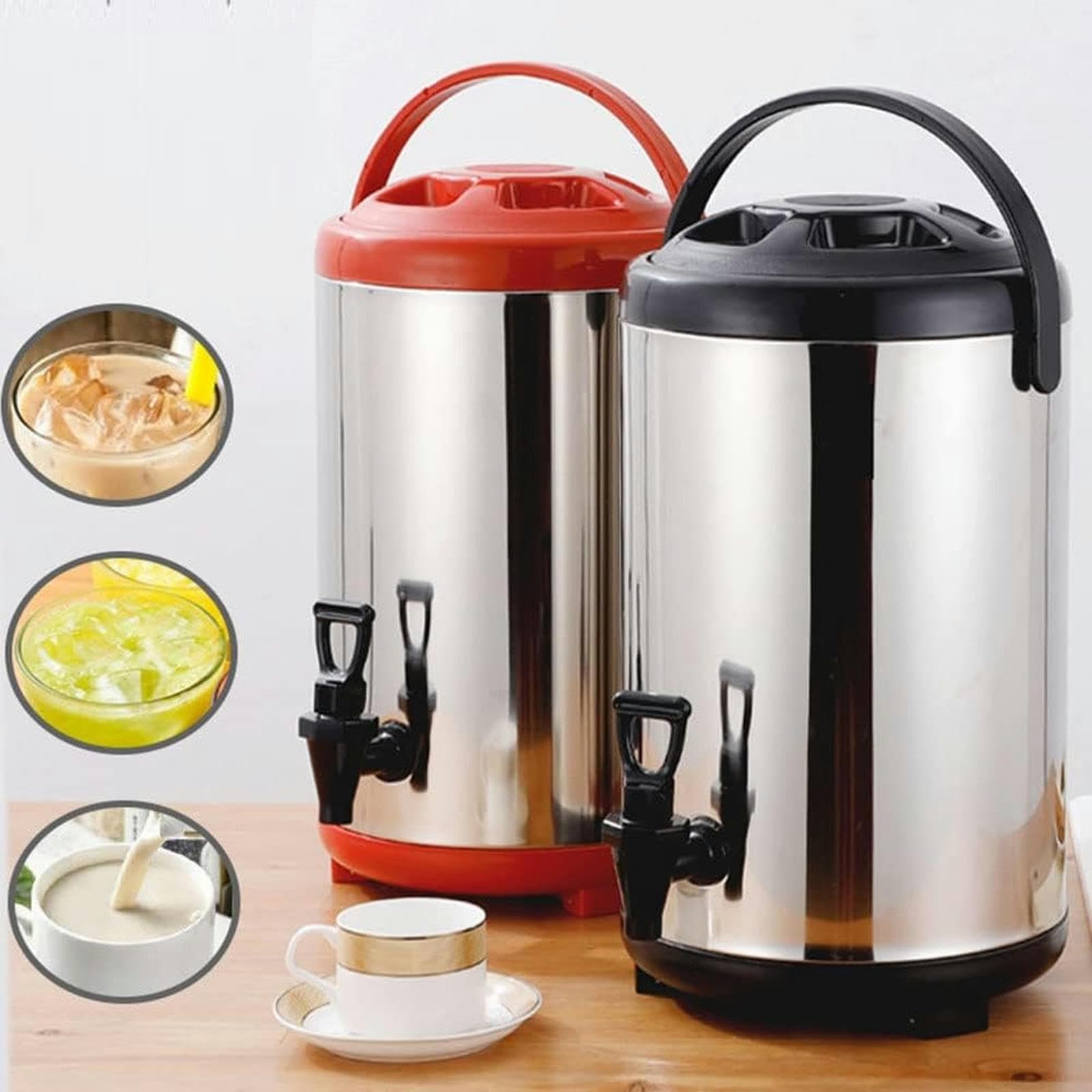 Dispensador de agua caliente con grifo, termo de acero inoxidable para catering, termo para agua con termostato, termo para café comercial, barril aislado, aislado durante 10 a 12 horas (negro, 10 l)