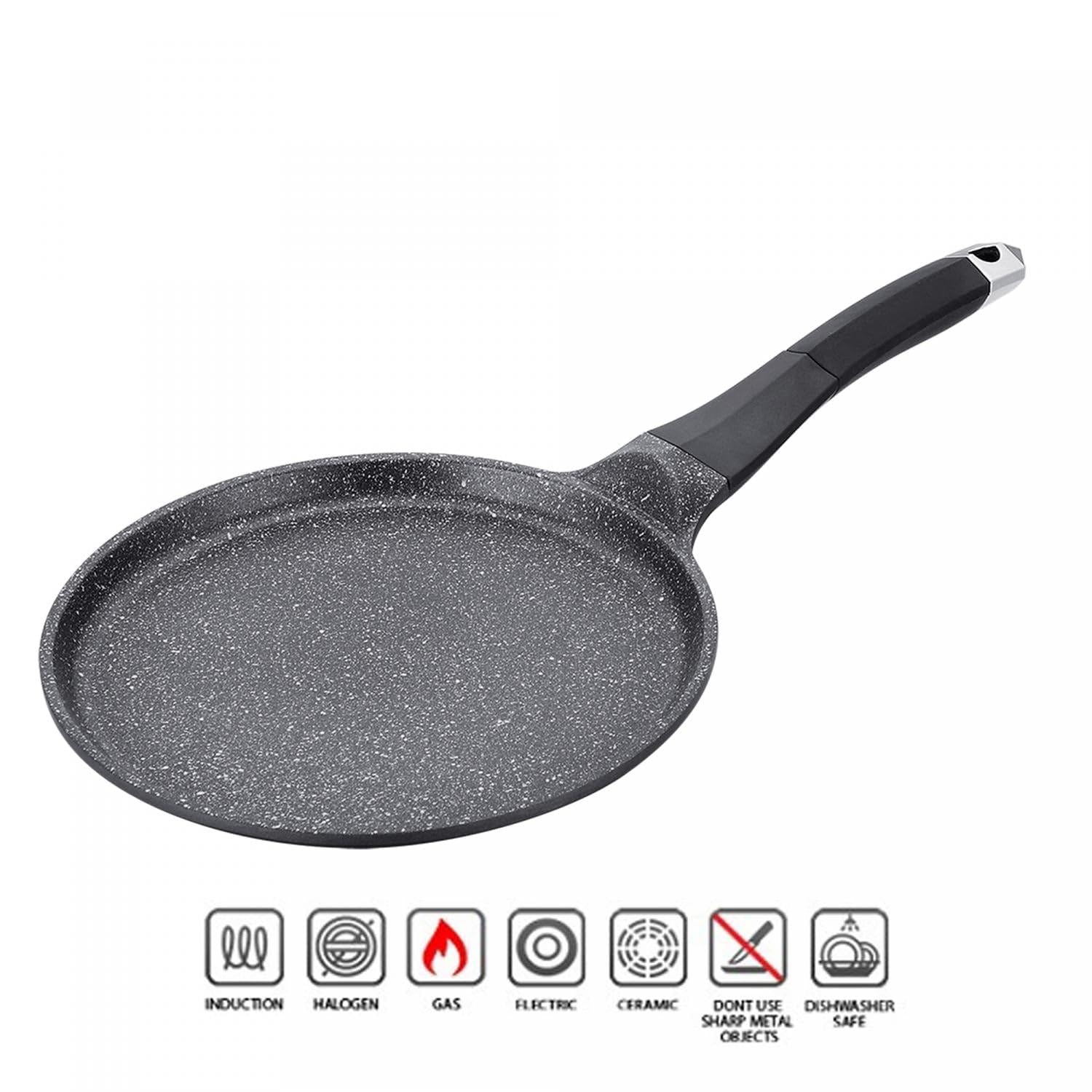 ROYALTY LINE Pancake Pfanne 24 cm Induktion geeignet - Pfannkuchenpfanne mit Marmorbeschichtung - Crepe Pfanne mit anti haft Beschichtung - Bratpfanne mit anti Hitze Griff - Spülmaschinenfest