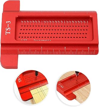 Woodworking Scribe,TS 3 Hole Scribing T Type Ruler Portable Crossed Out Marking Tool 45/90 Degree Line Gauge Saddle Square Layout Scriber Aluminum Alloy Hole Positioning for DIY Projects Red