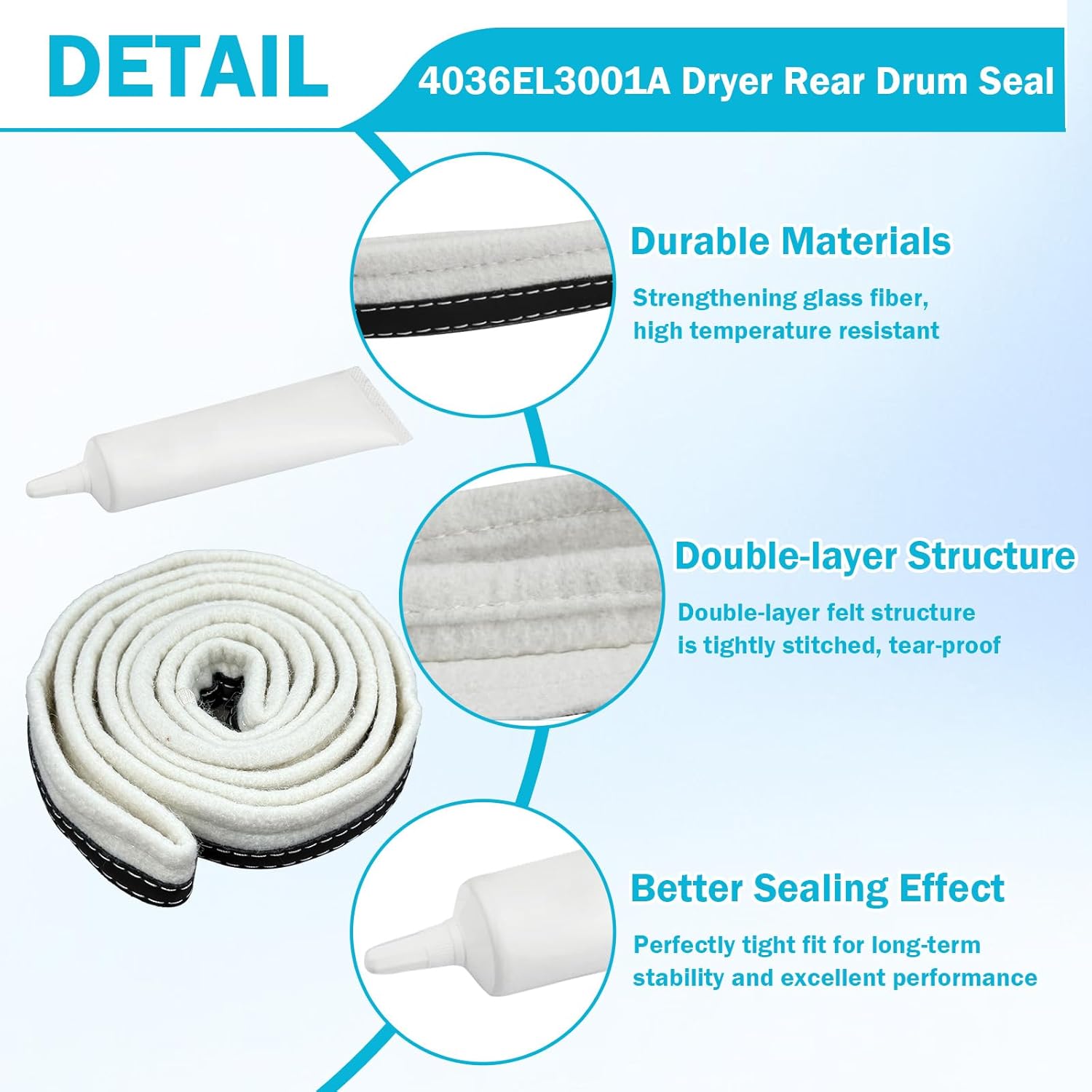 4036EL3001A Dryer Drum Felt Gasket Seal Replacement for LG Kenmore Dryers, Dryer Rear Drum Seal 1267485 AP4438638 PS3522851 EAP3522851 Drum Inner Tub Felt with Adhesive