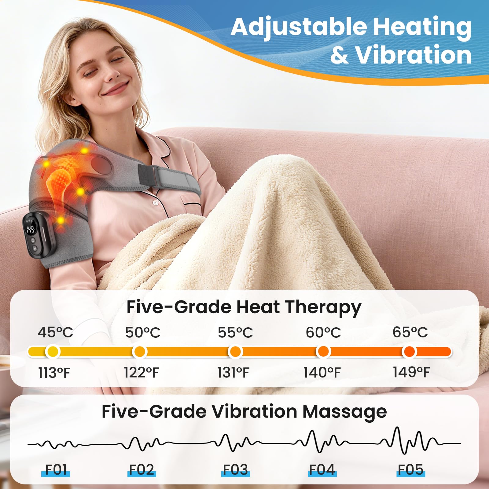 Hewelth Triple Method Schulter-Massagegerät, 5 einstellbare Wärme- & Vibrationsmodi, 5000mAh Dreifach-Methode Schultermassagegerät mit Fernbedienung, 3-Gang-Timer, ideal für Zuhause, Büro (Grau)