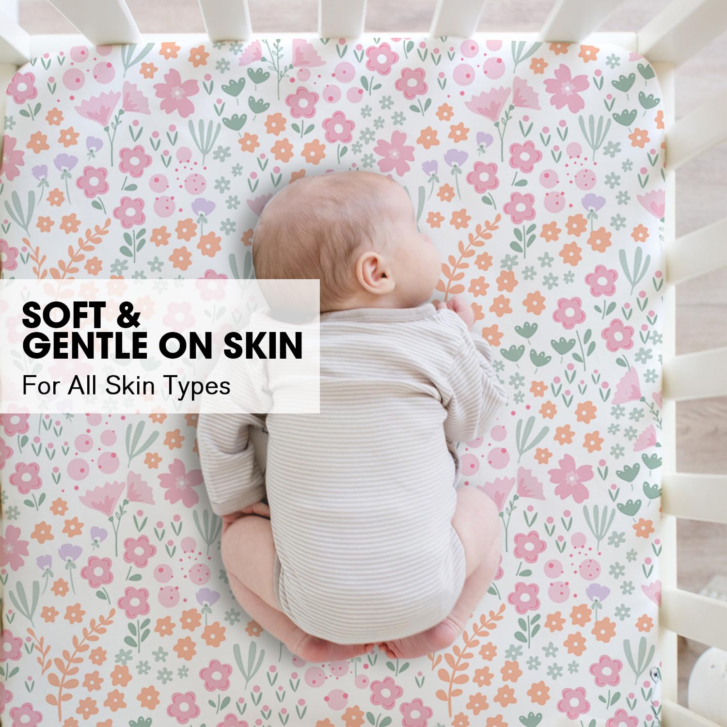 Little Grape Land Cot Sheets for Girls 2 Pack Cot Fitted Sheets Size 60 * 120 * 15cm for Crib and Toddler Mattresses Soft Breathable Microfibre - Image 4