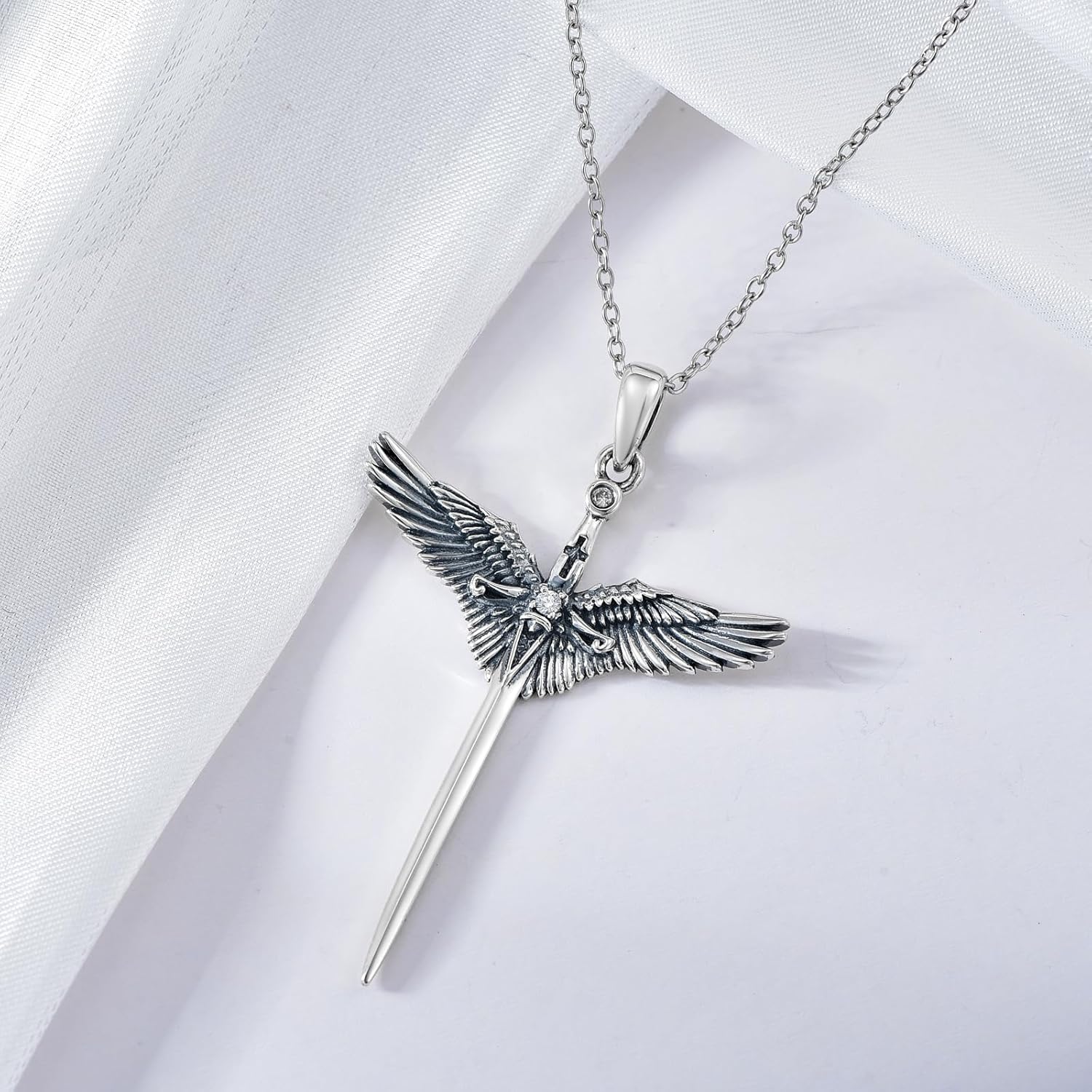 Diamond Angel Wings Sword Necklace 925 Sterling Silver Angel Wings Sword Pendant Sword of Faith Necklace Jewelry Gifts for Women Wife Girlfriend - Image 3