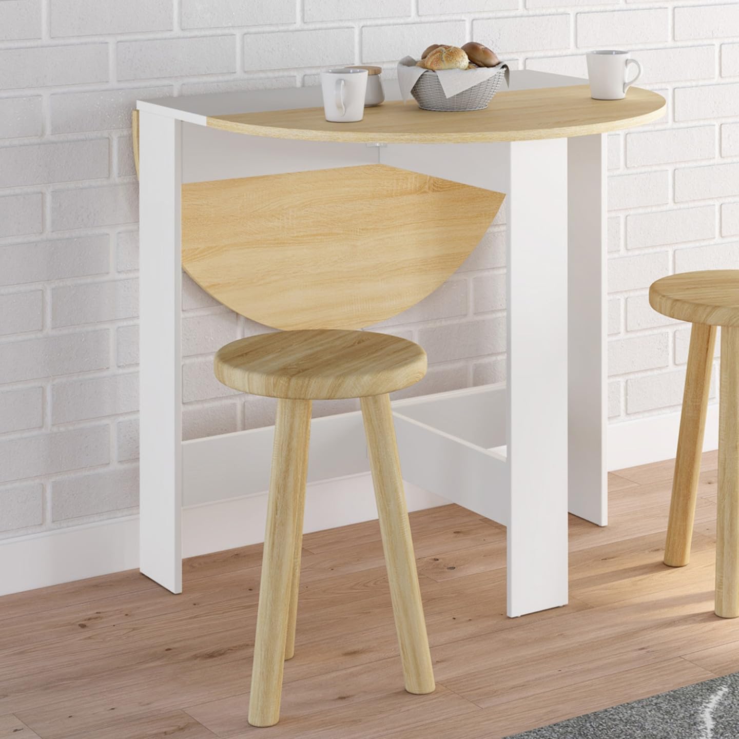 IDMarket - Table Console Pliable Ronde EDI 2-4 Personnes 103 x 76 cm