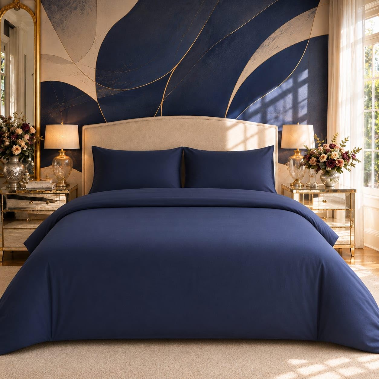 Housse de couette 220x230 drap housse 160x200 bleu marine BOSALONI HOME